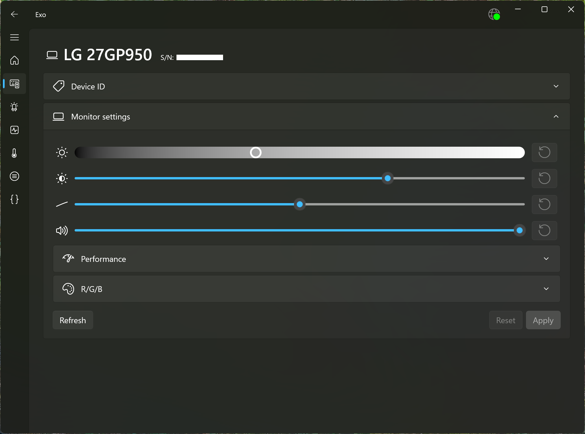 Screenshot of the settings for a LG Monitor