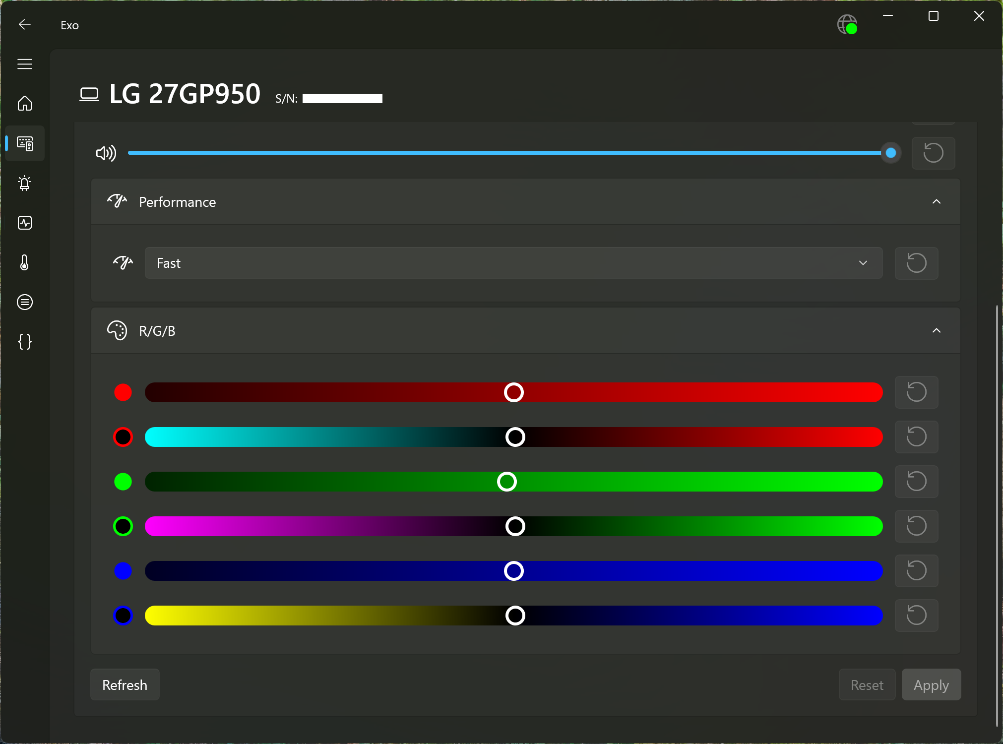 Screenshot of the settings for a LG Monitor