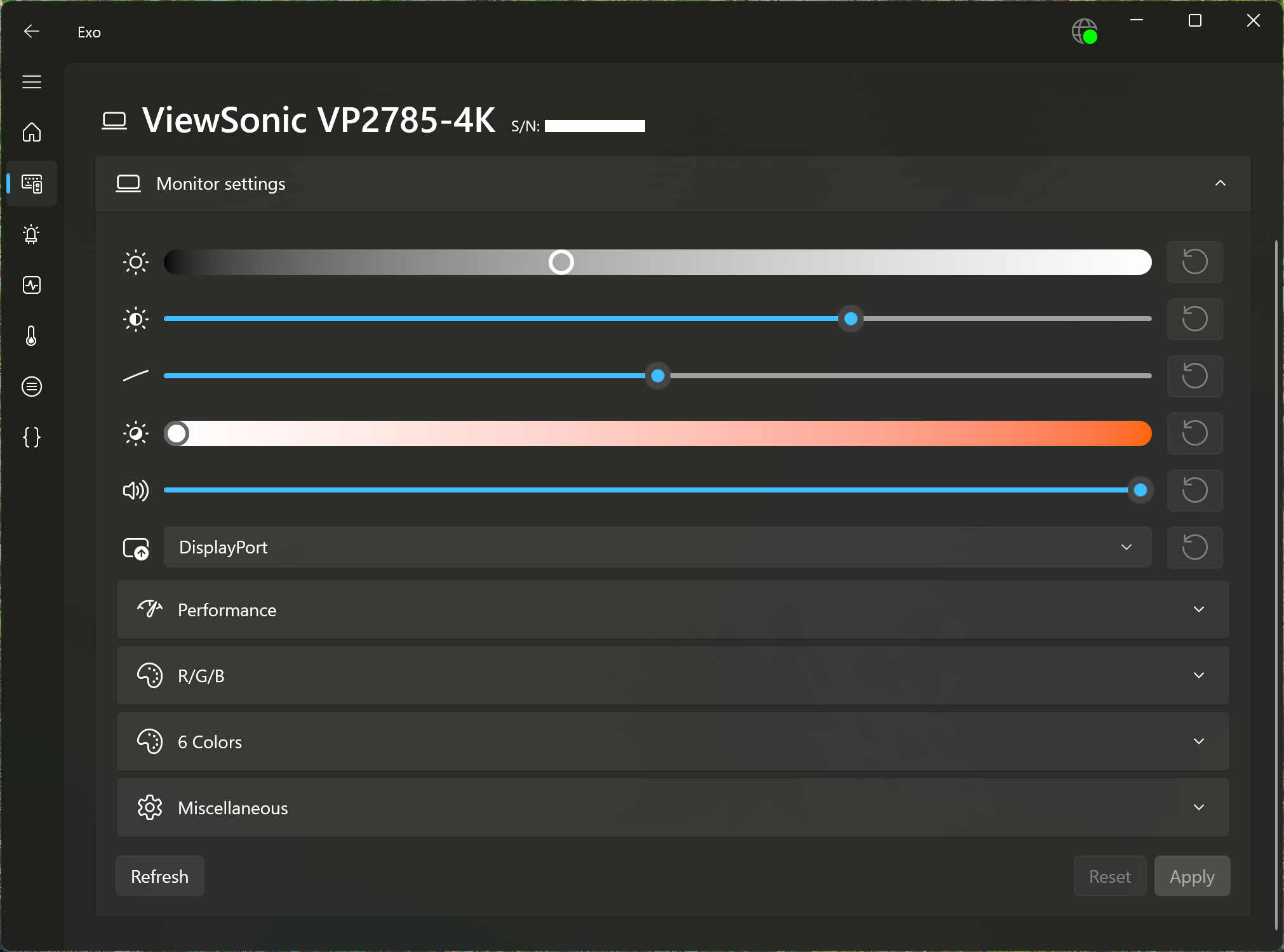 Screenshot of the settings for a ViewSonic Monitor