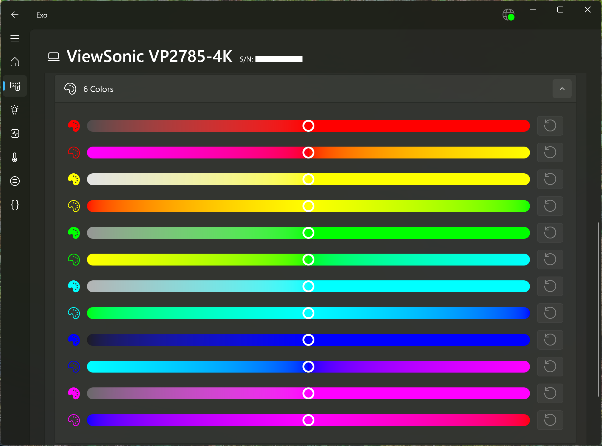 Screenshot of the settings for a ViewSonic Monitor